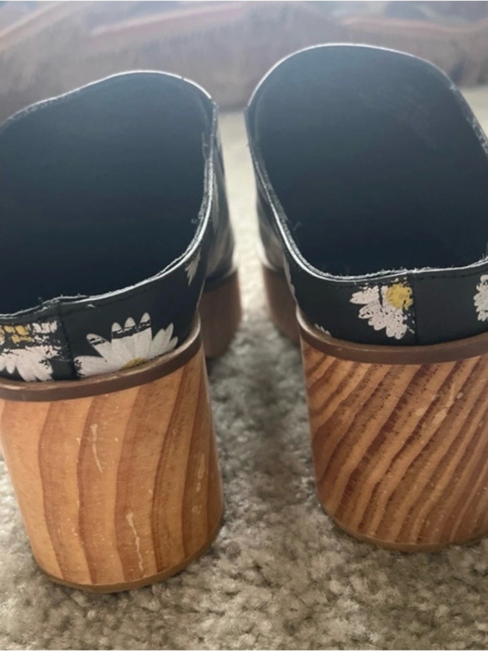 Free People Conversational Black Daisy Platform Wooden Clogs 8 - Picture 4 of 16